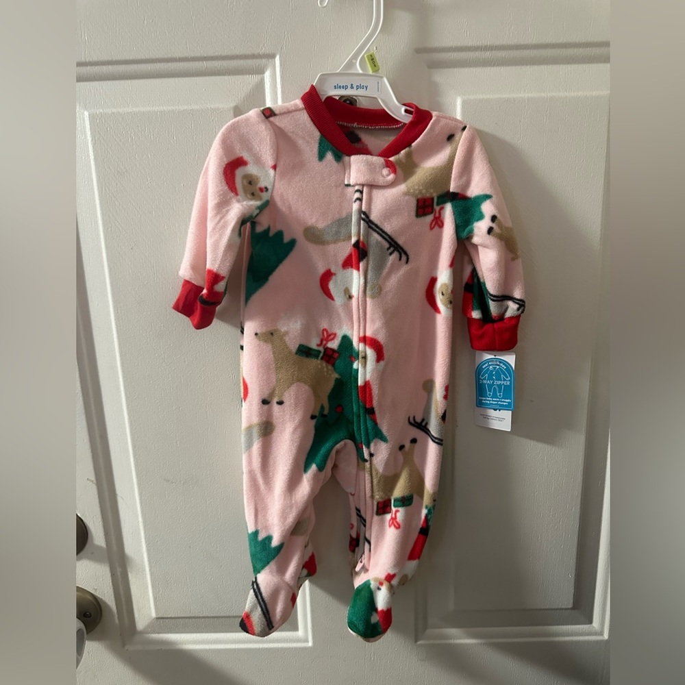 CARTER’S BABY GIRL’S CHRISTMAS FEETIE PAJAMA: PINK/RED: NWT: SZ 3 MTH